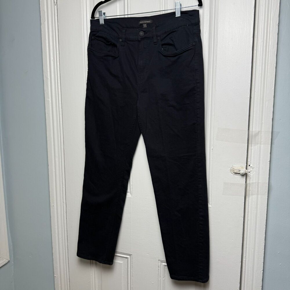 Banana Republic Chino Mens 32x30 Black Zip Fly Tapered Slim Fit Mid Rise Stretch